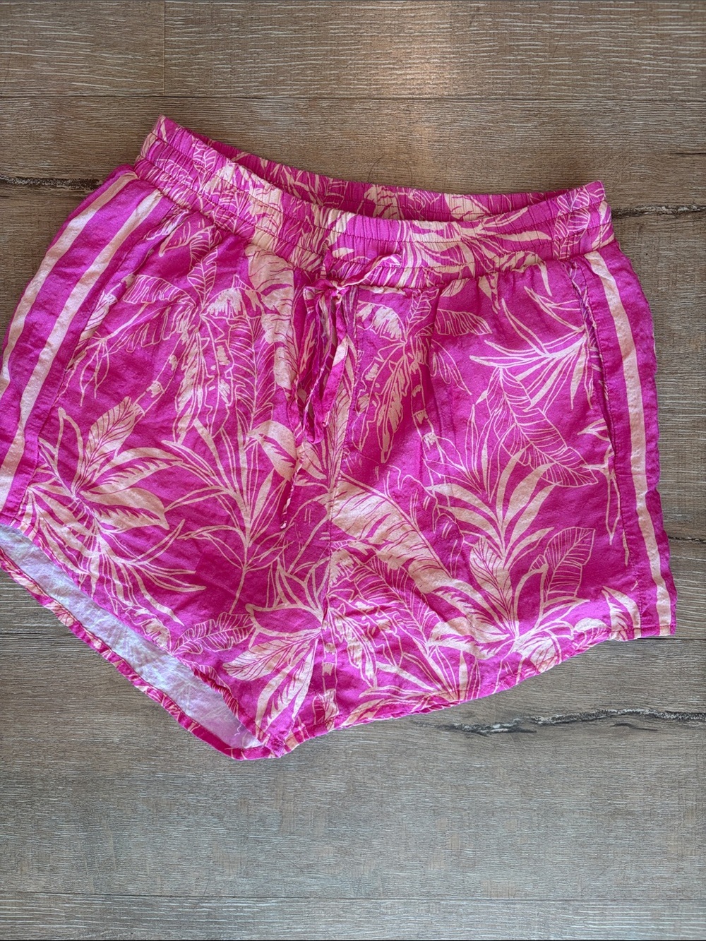 Vici Pink Tropical Print Drawstring linen Shorts